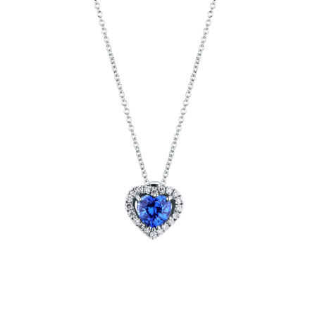 Immagine di COLLANA CUORE ORO BIANCO CON DIAMANTI E ZAFFIRO BLU ABA1044/10Z